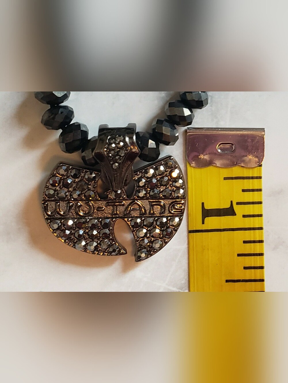 Hip Hop Iced Hematite Black Metallic WU TANG clan pendant Necklace RARE - Picture 8 of 8